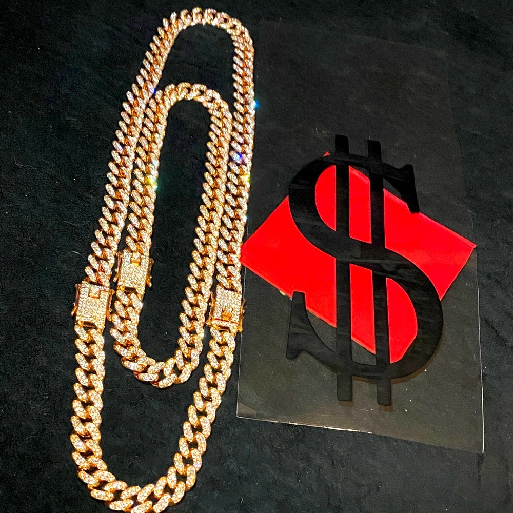 Gold Rose Red Chain Necklace 18 inch and 26 inch